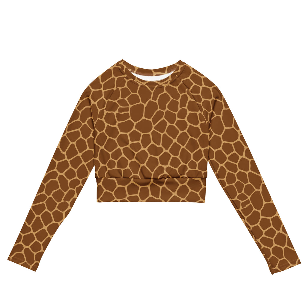 Women's Giraffe Print Long Sleeve Performance Crop Top