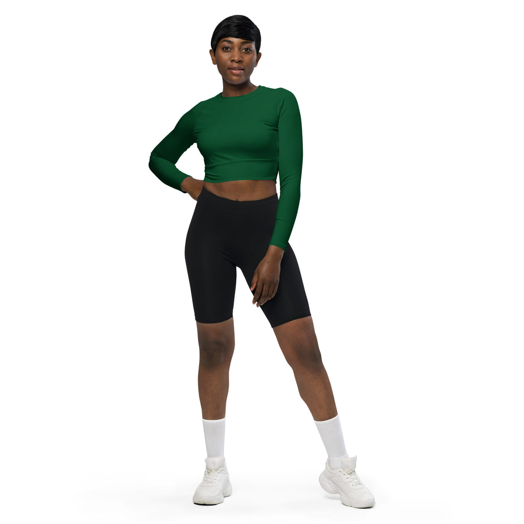 Women's Dark Green Long Sleeve Performance Crop Top