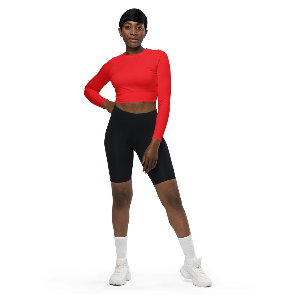 Women's Red Long Sleeve Performance Crop Top