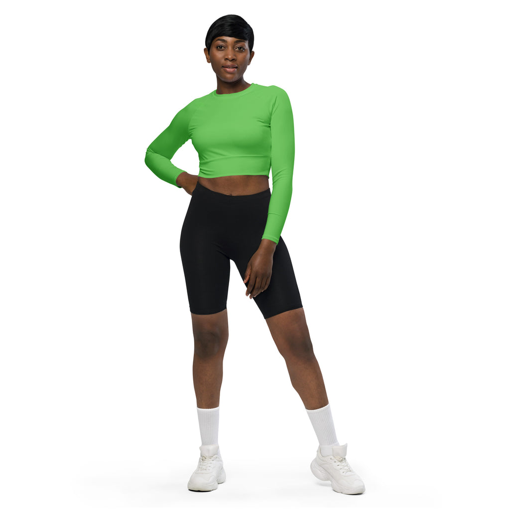 Women's Green Long Sleeve Performance Crop Top