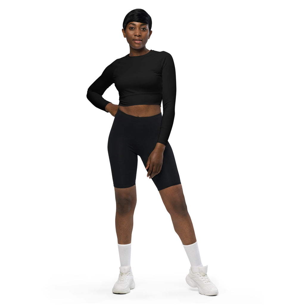 Women's Jet Black Long Sleeve Performance Crop Top