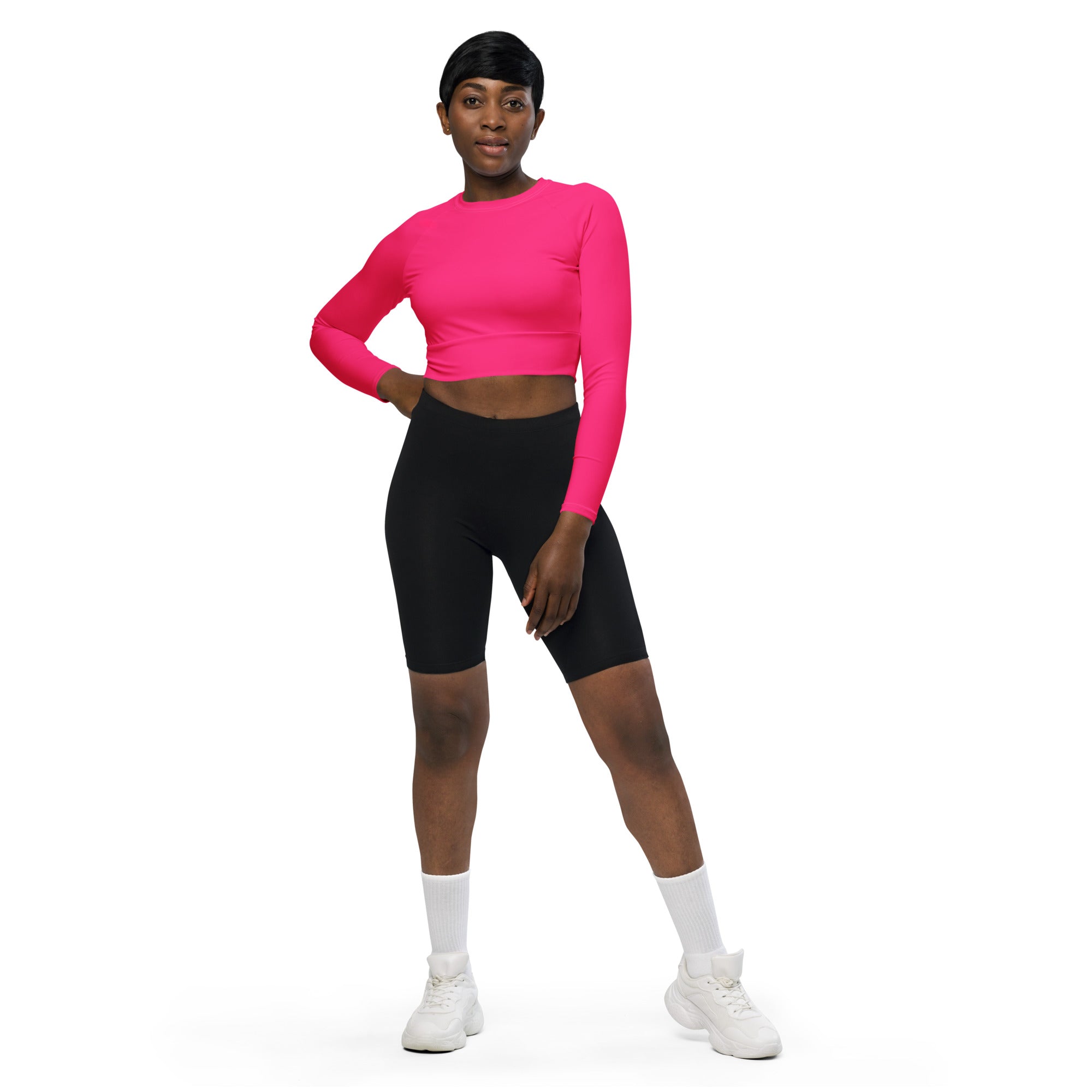 Women's Hot Pink Long Sleeve Performance Crop Top