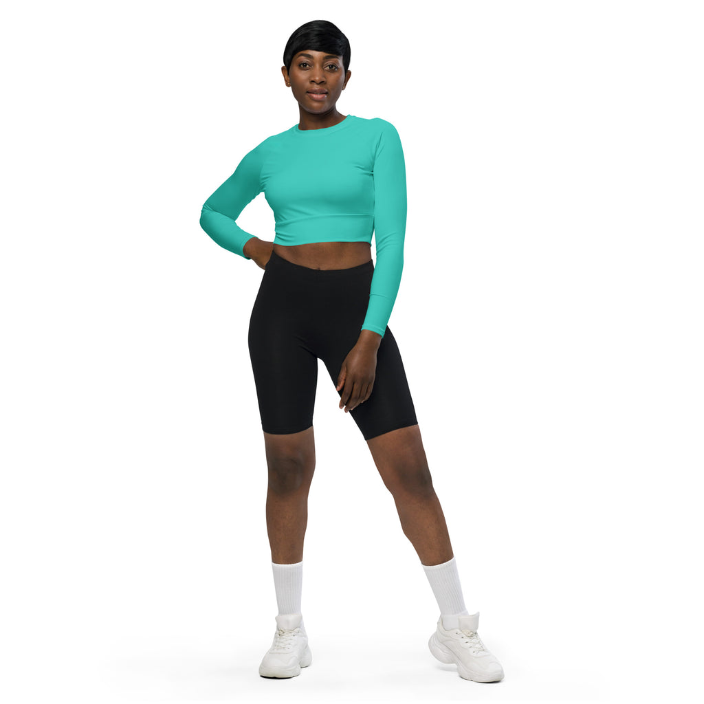 Women's Teal Long Sleeve Performance Crop Top