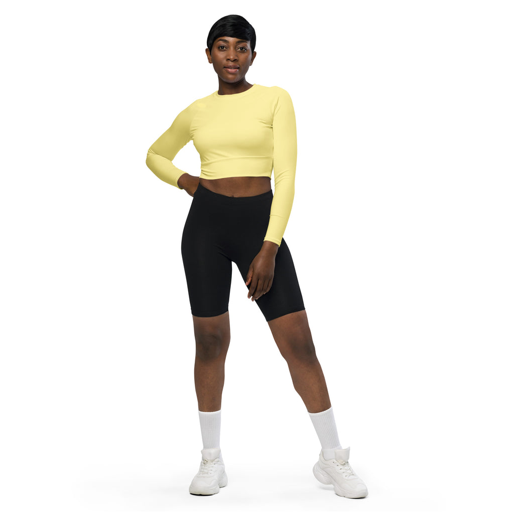 Women's Light Yellow Long Sleeve Performance Crop Top