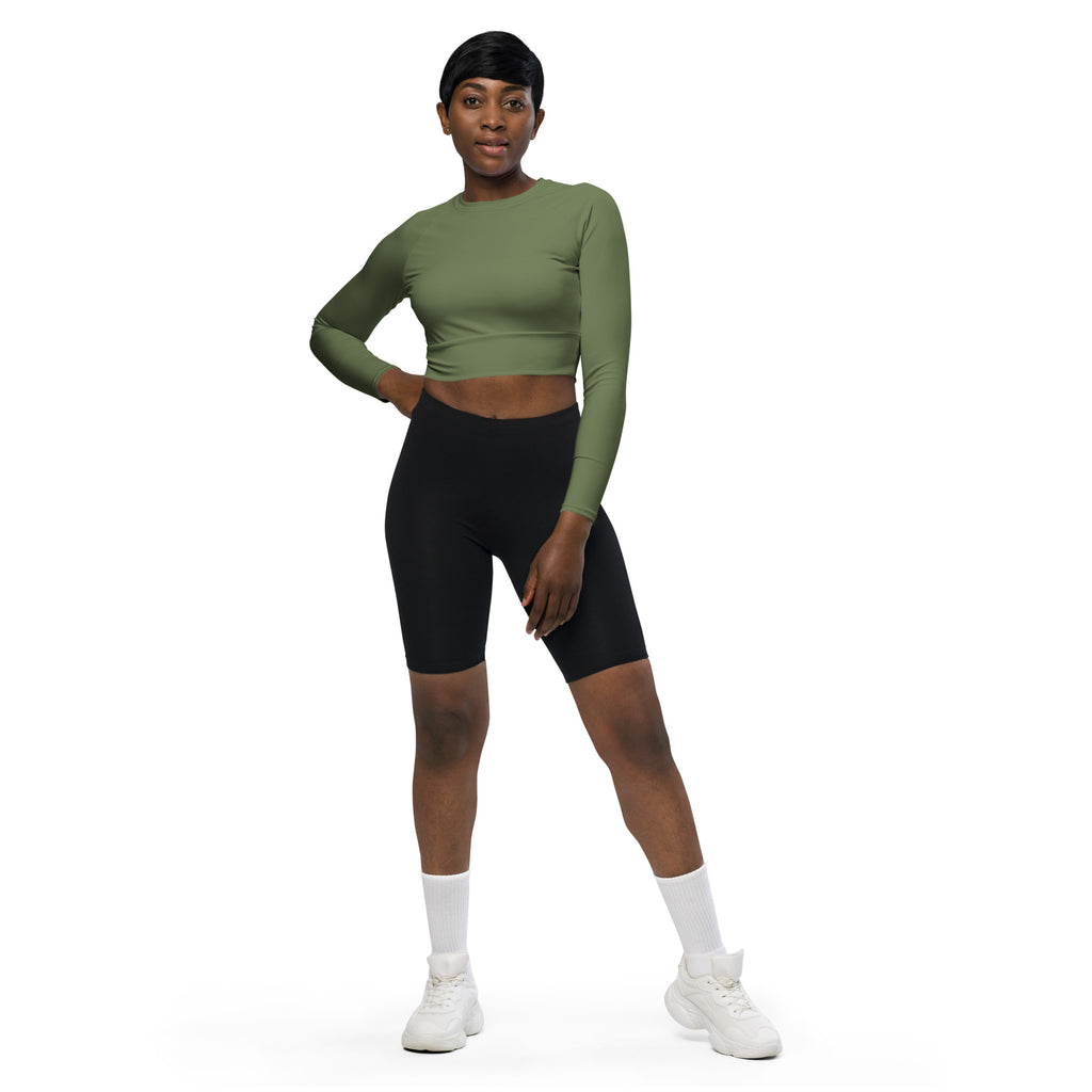 Women's Dark Olive Green Long Sleeve Performance Crop Top