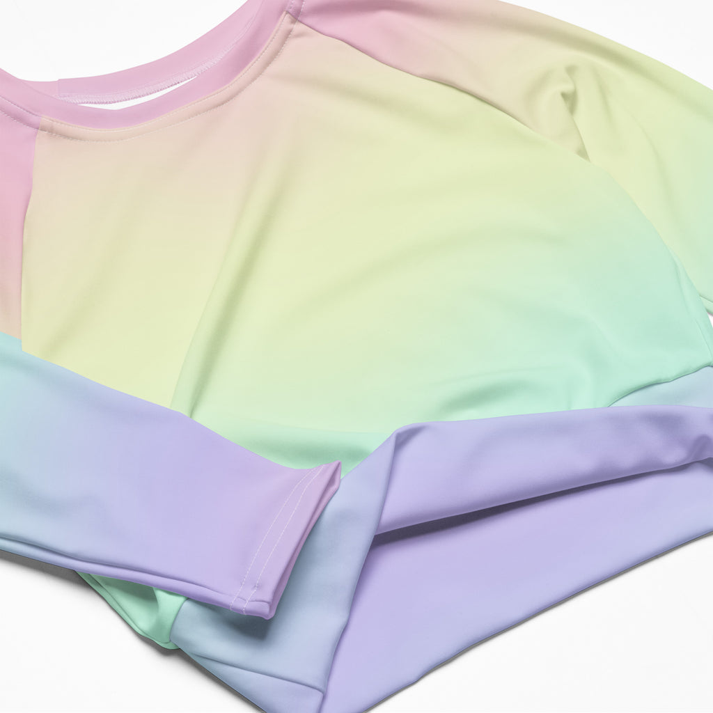 Women's Pastel Rainbow Long Sleeve Performance Crop Top