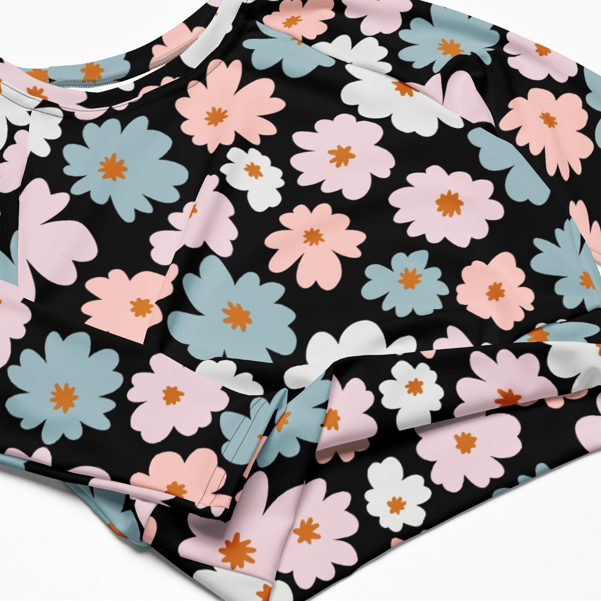 Women's Retro Floral Long Sleeve Performance Crop Top