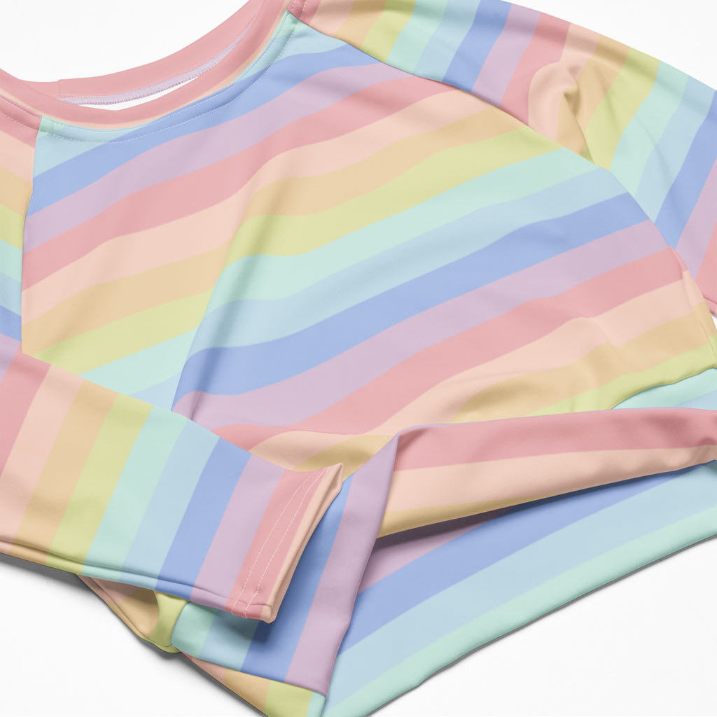 Women's Pastel Striped Rainbow Long Sleeve Performance Crop Top
