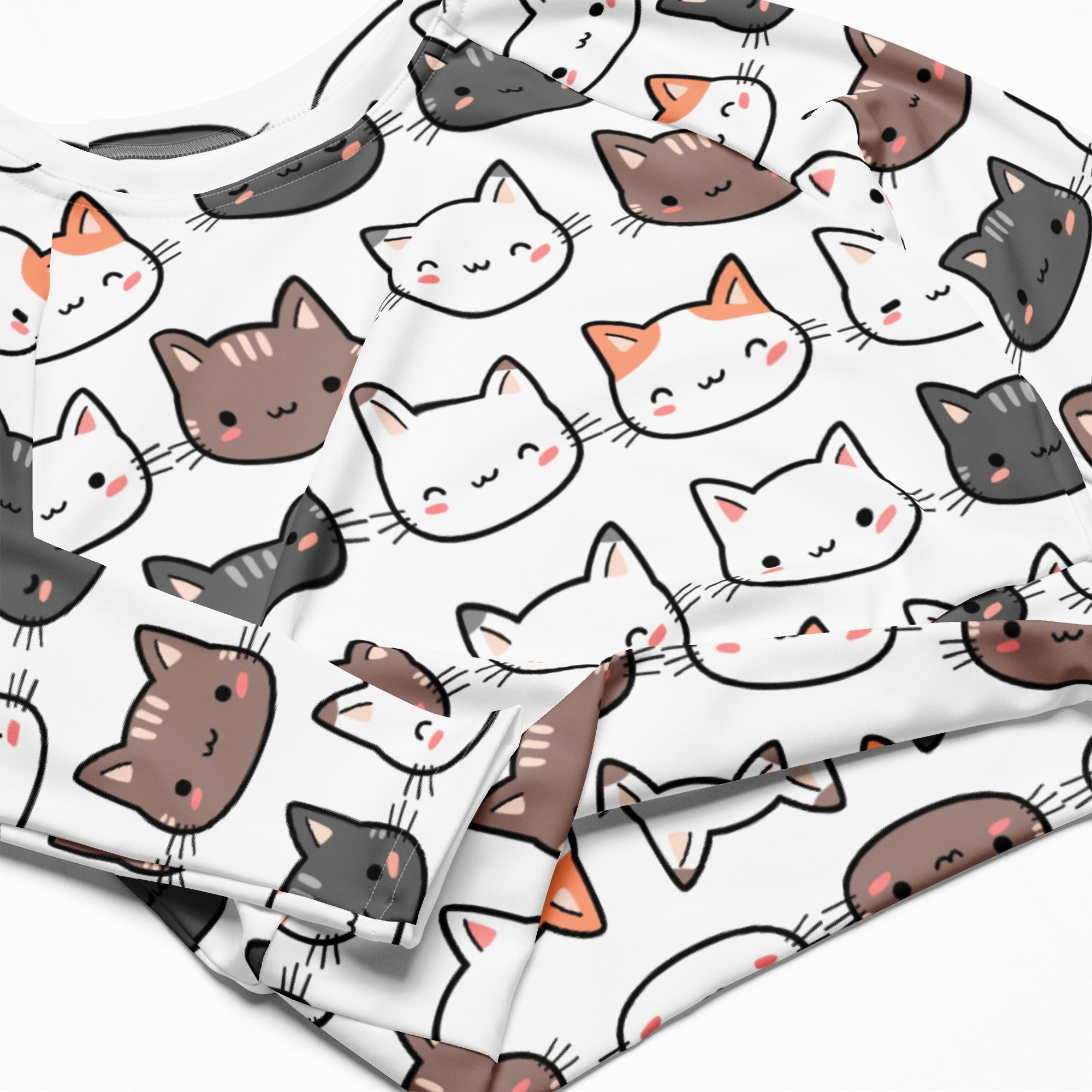 Women's Cute Cat Long Sleeve Performance Crop Top