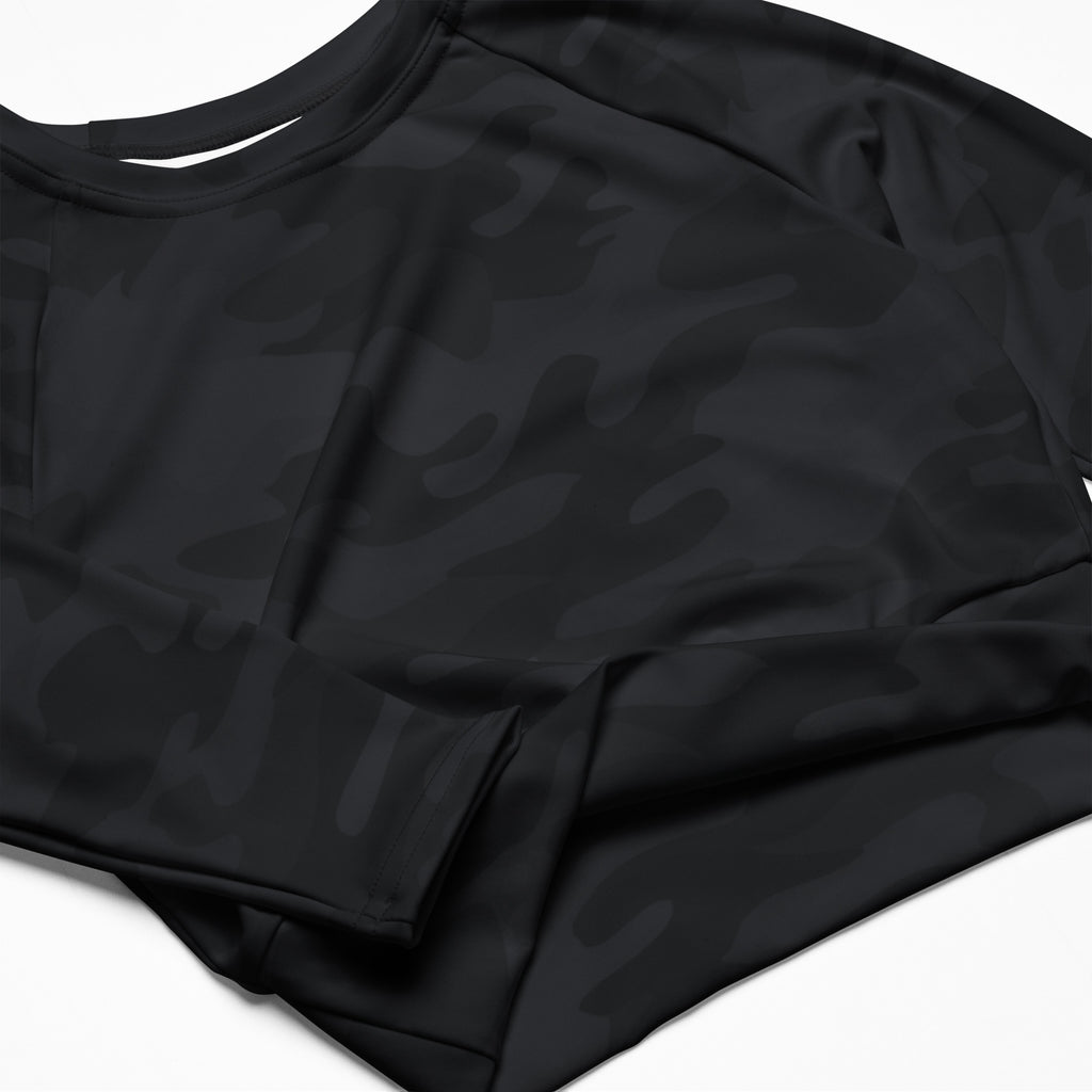 Women's Black Camouflage Long Sleeve Performance Crop Top
