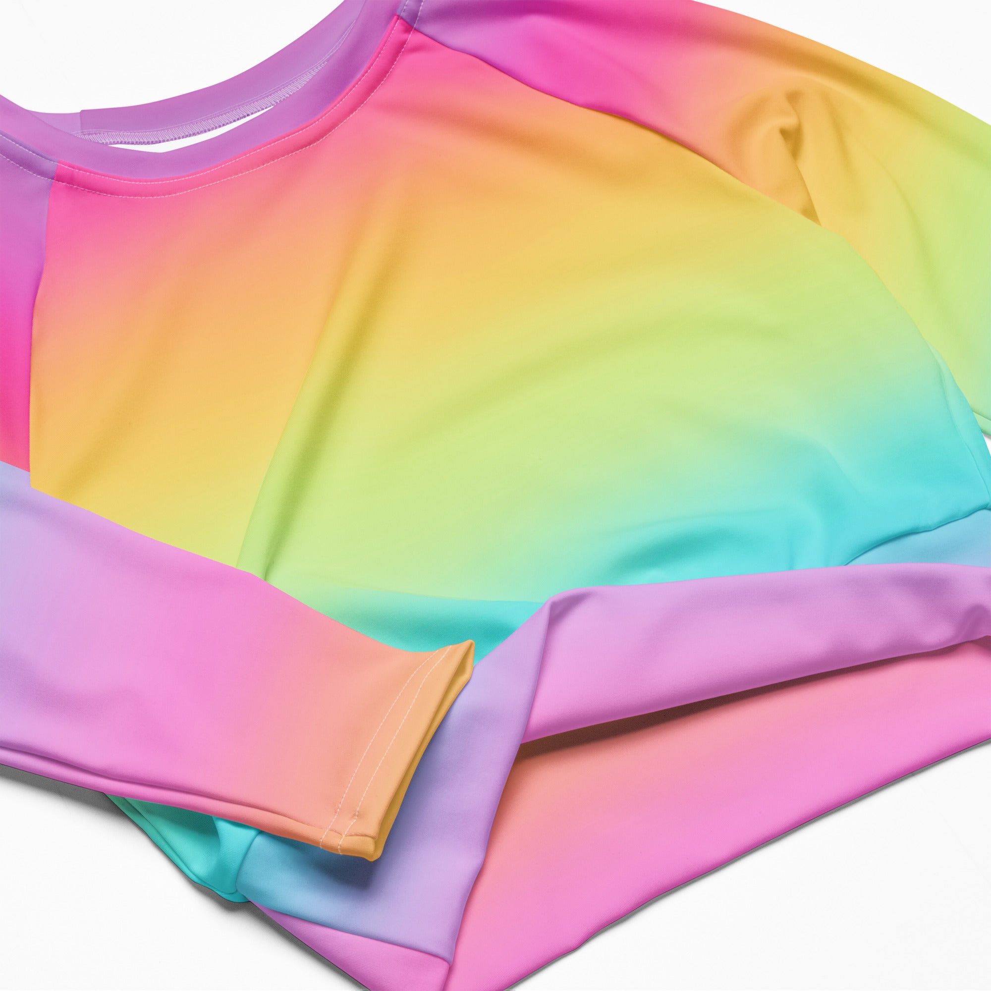 Women's Bright Rainbow Long Sleeve Performance Crop Top