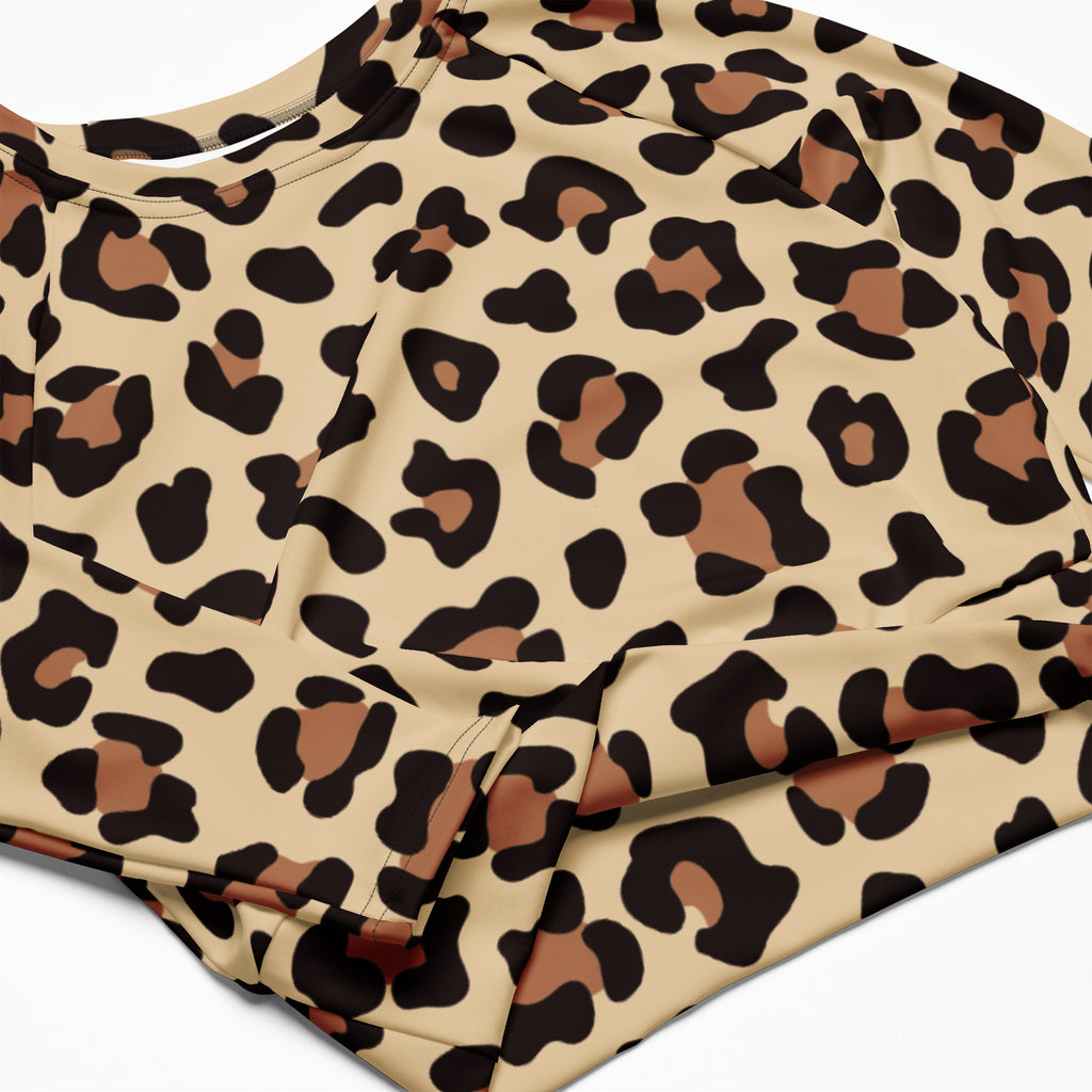 Women's Leopard Print Long Sleeve Performance Crop Top