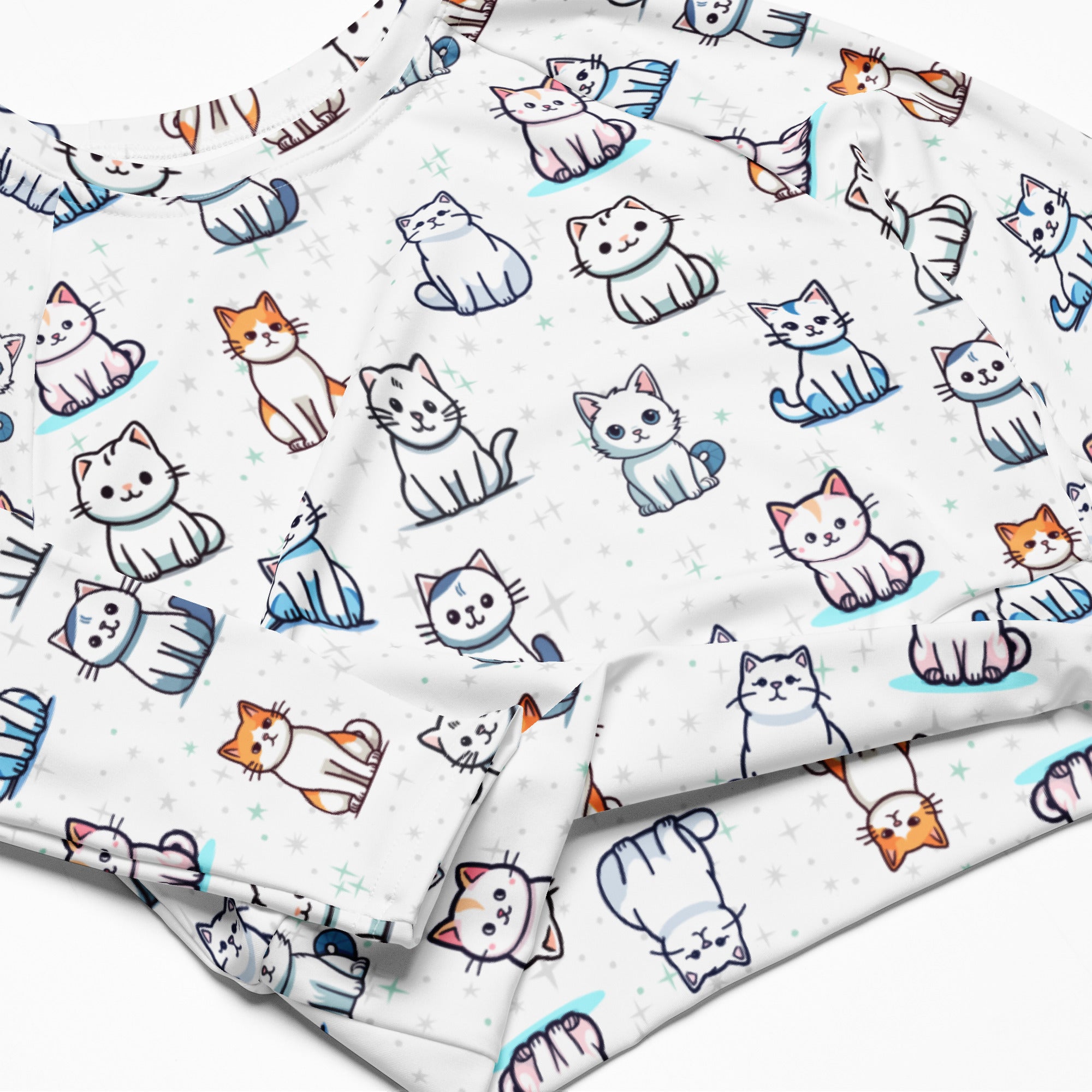 Women's Cute Cat Long Sleeve Performance Crop Top