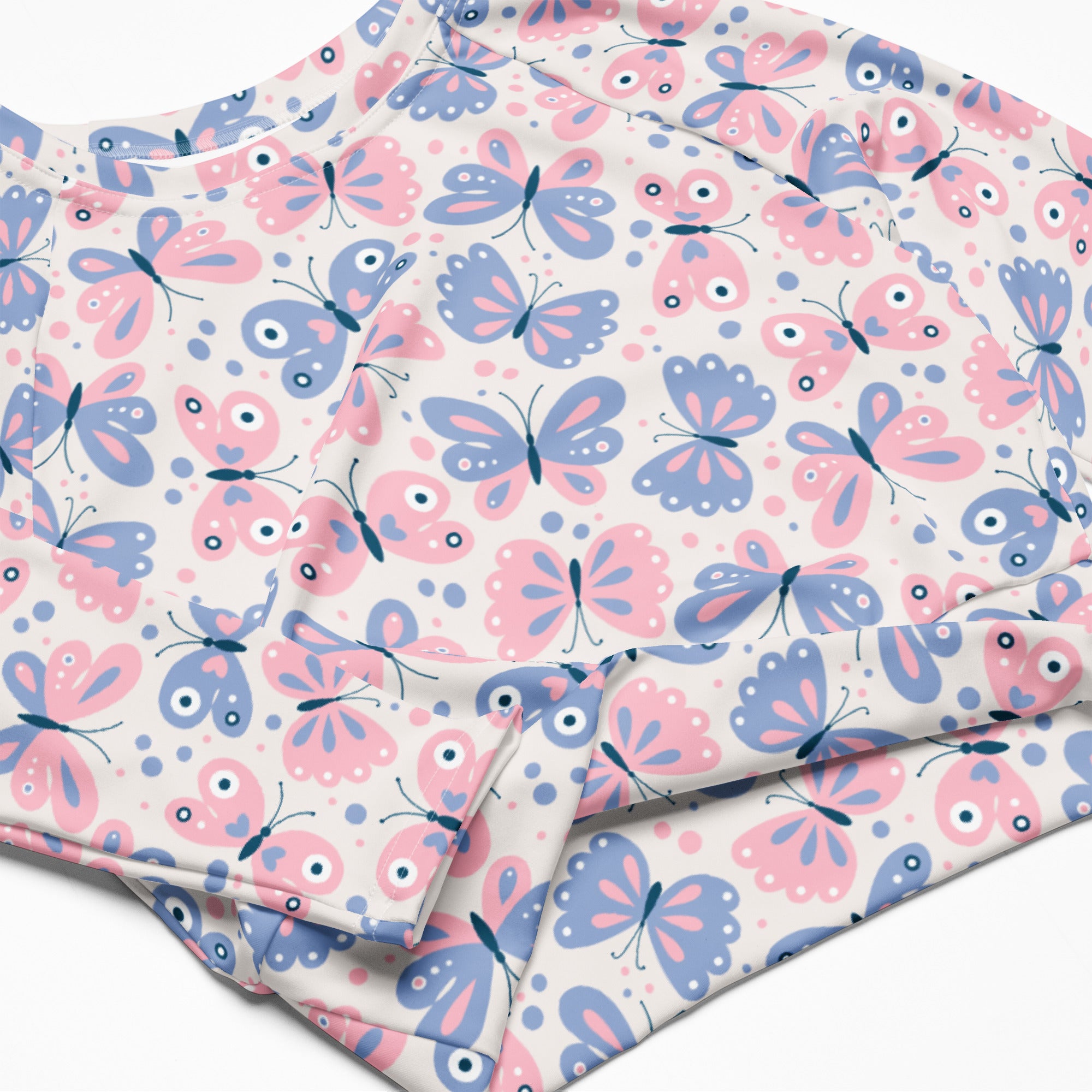 Women's Butterfly Print Long Sleeve Performance Crop Top