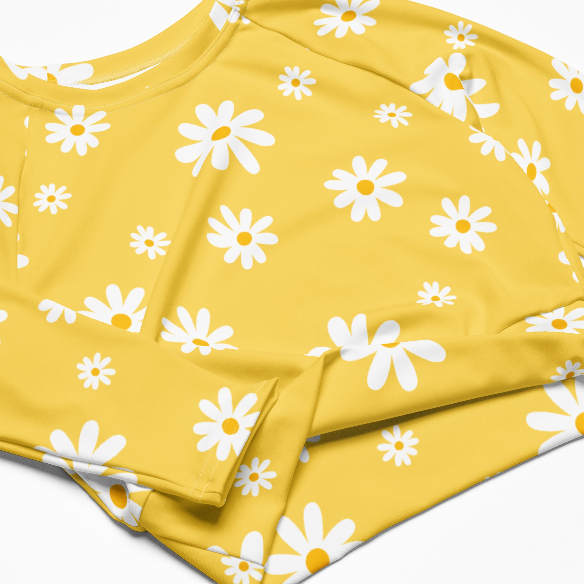 Women's Yellow Daisy Long Sleeve Performance Crop Top