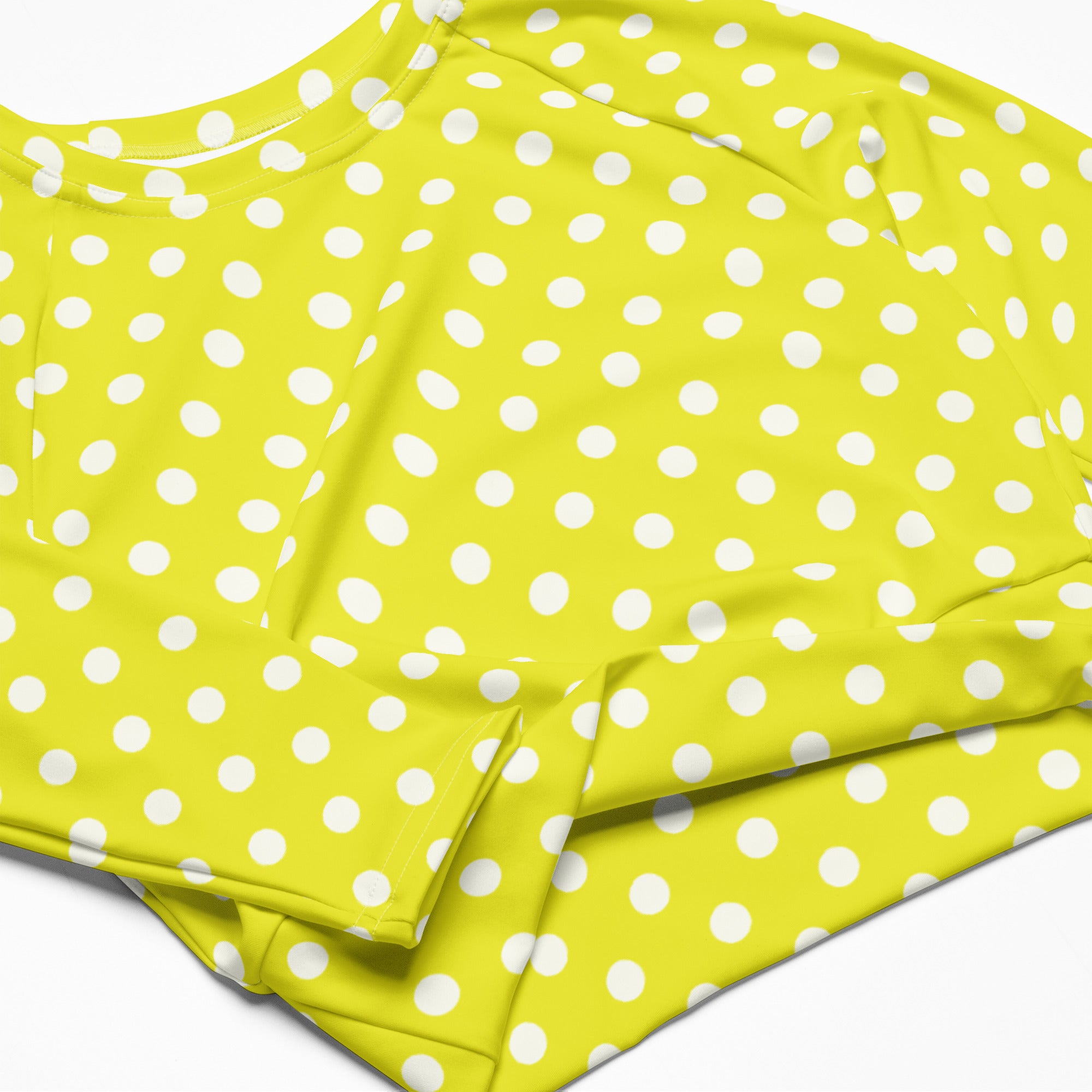 Women's Yellow Polka Dot Long Sleeve Performance Crop Top