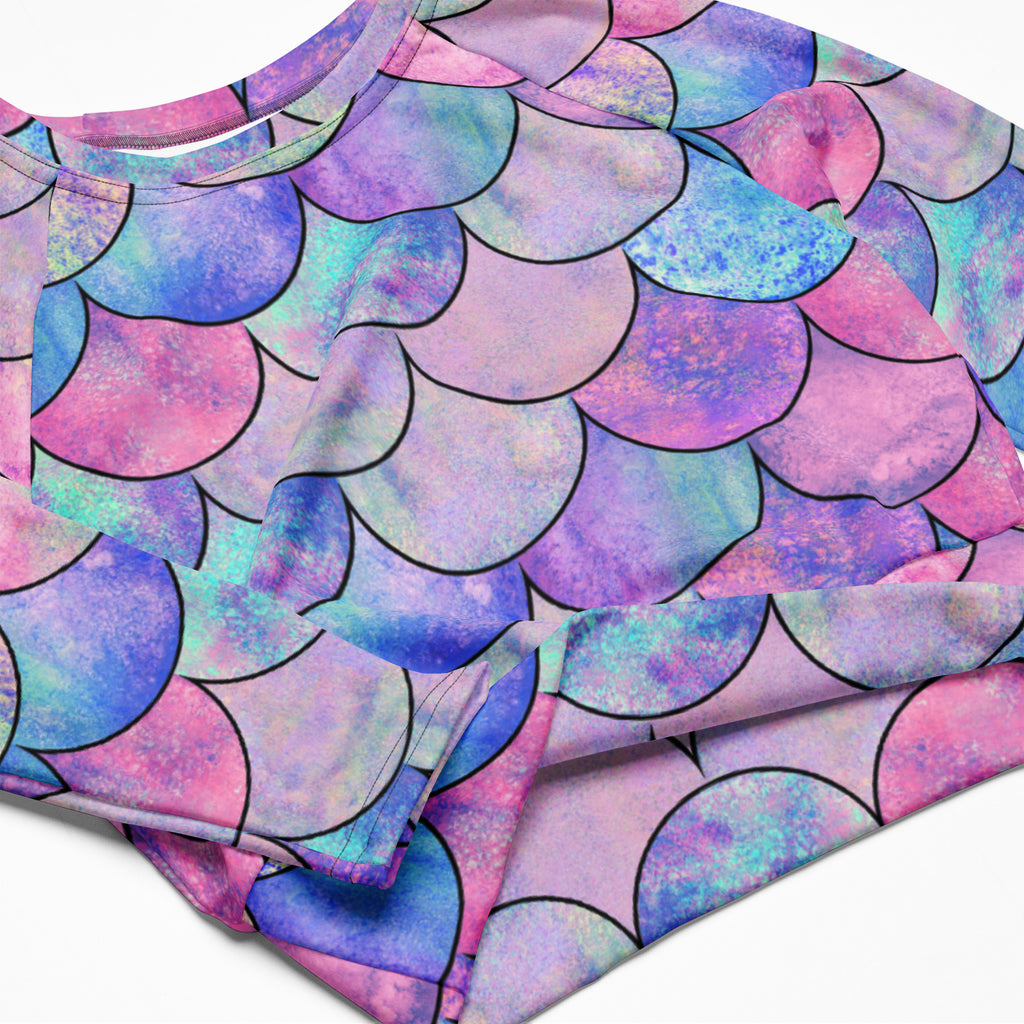 Women's Pastel Mermaid Long Sleeve Performance Crop Top
