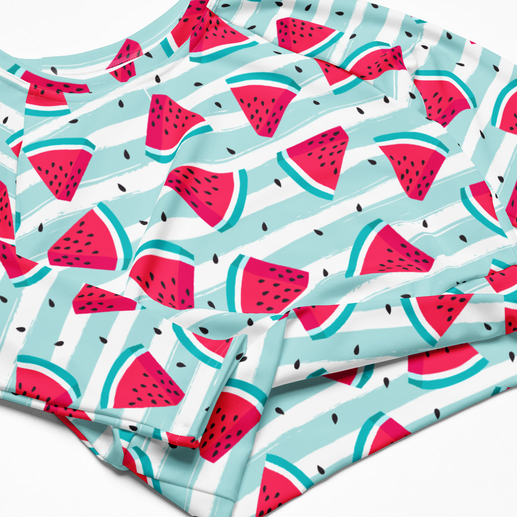Women's Striped Watermelon Long Sleeve Performance Crop Top