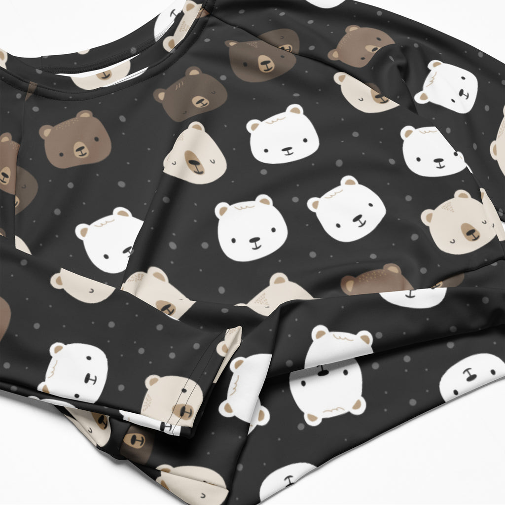 Women's Cute Bear Long Sleeve Performance Crop Top