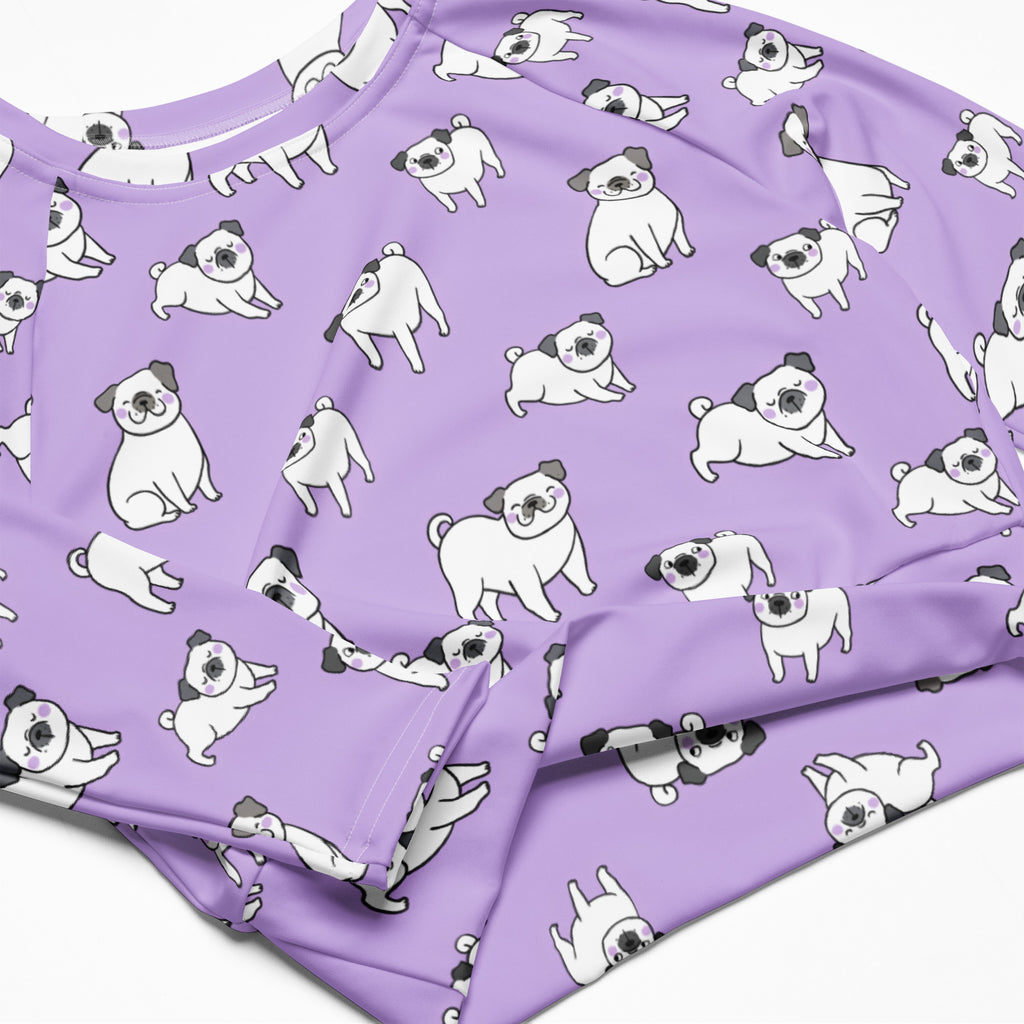 Women's Purple Pug Long Sleeve Performance Crop Top