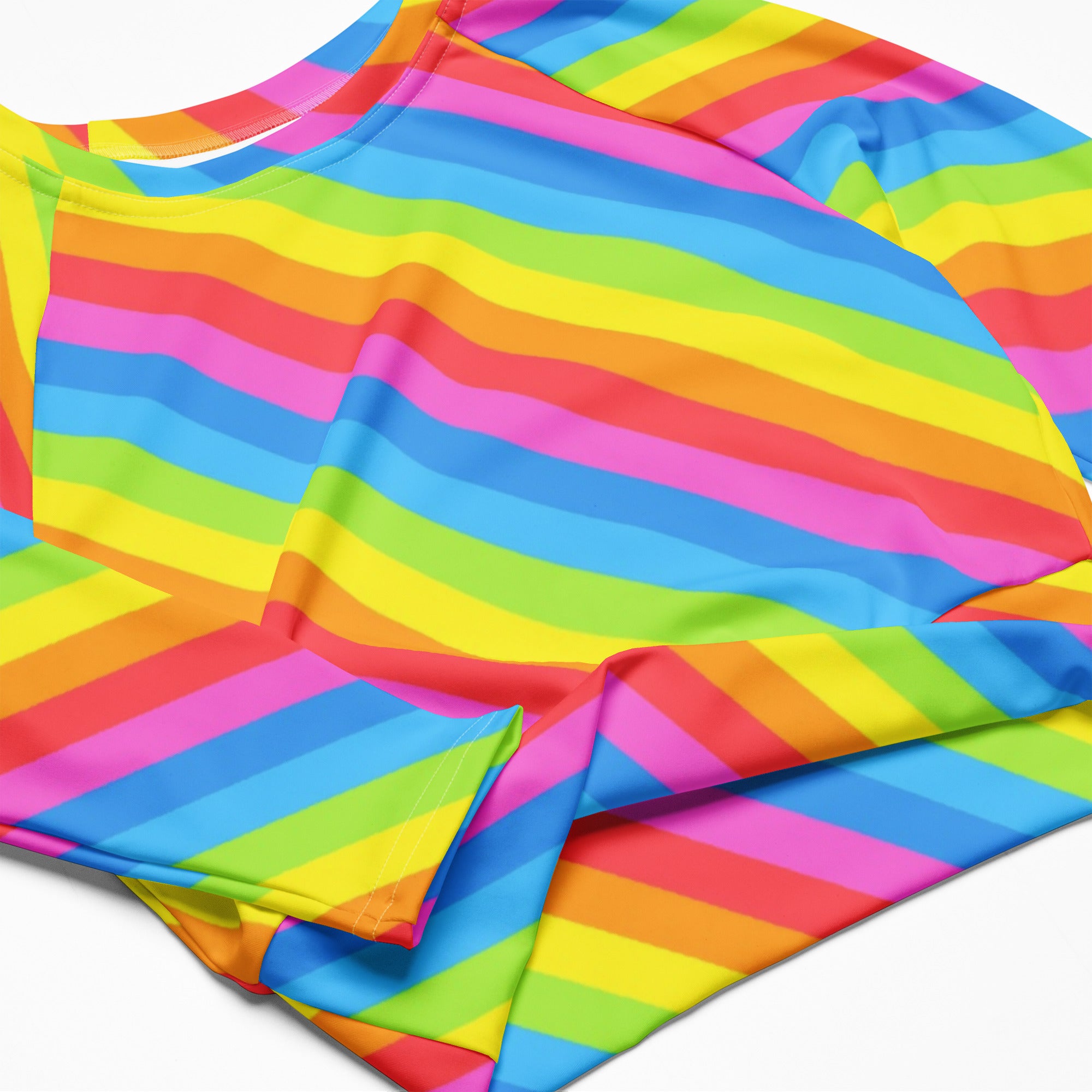 Women's Rainbow Stripe Long Sleeve Performance Crop Top