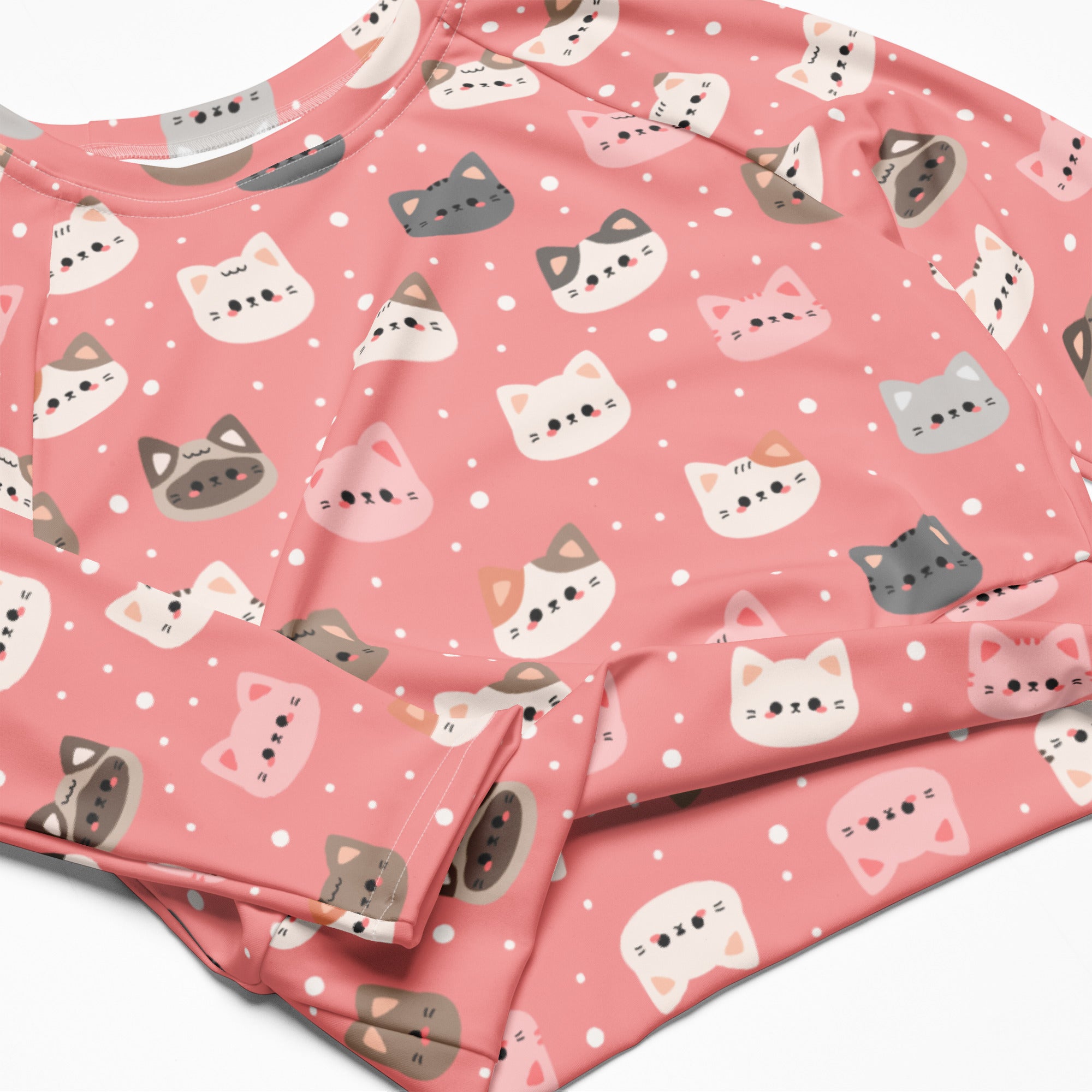 Women's Pink Cat Long Sleeve Performance Crop Top