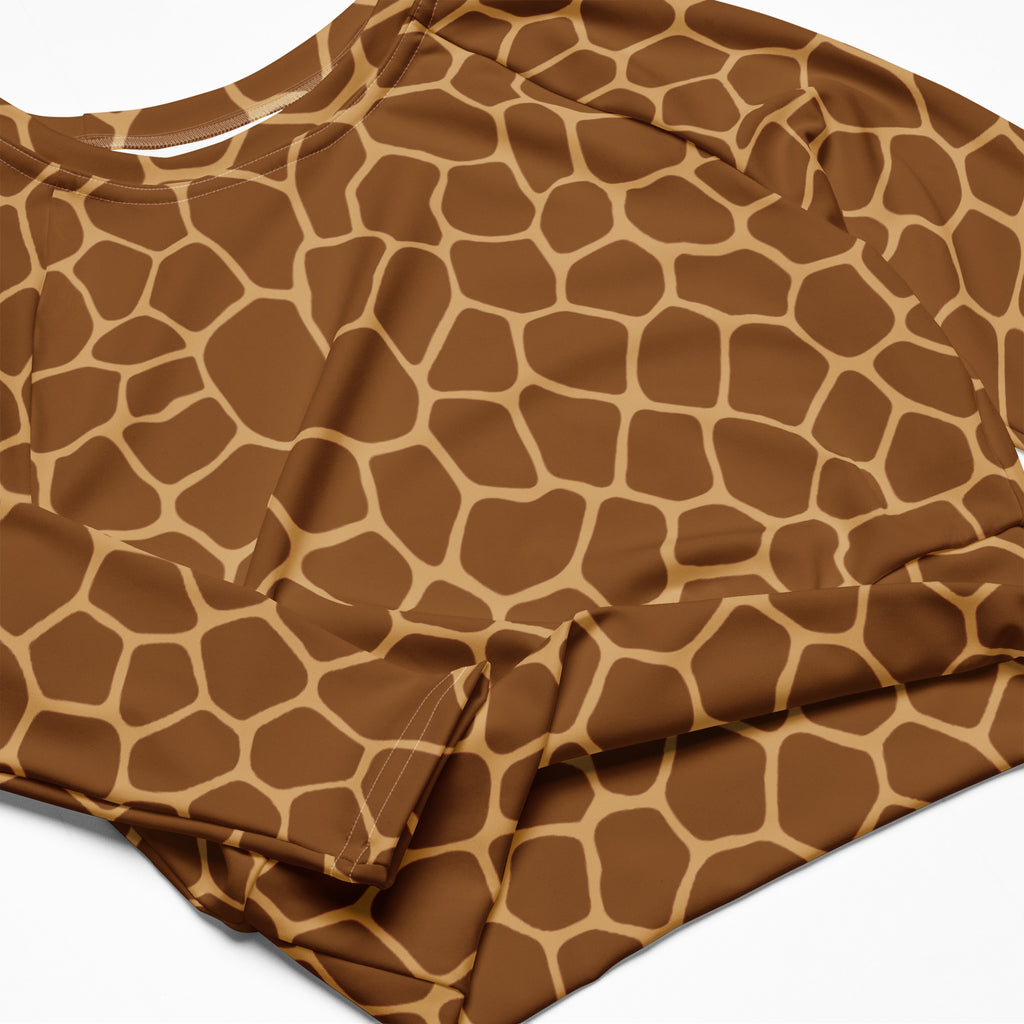 Women's Giraffe Print Long Sleeve Performance Crop Top