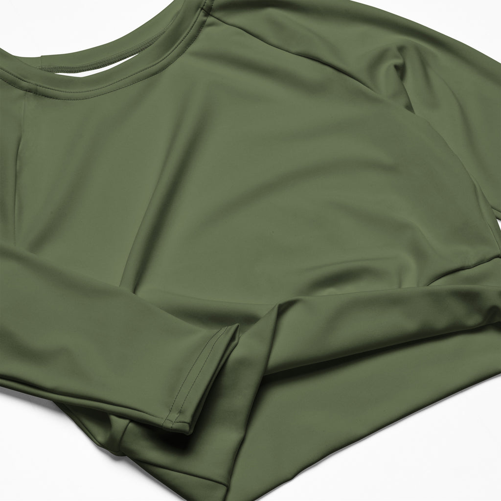 Women's Dark Olive Green Long Sleeve Performance Crop Top