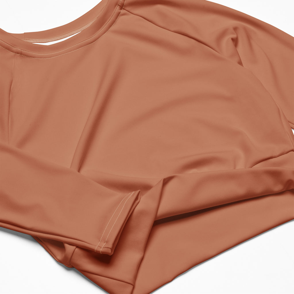 Women's Clay Brown Long Sleeve Performance Crop Top