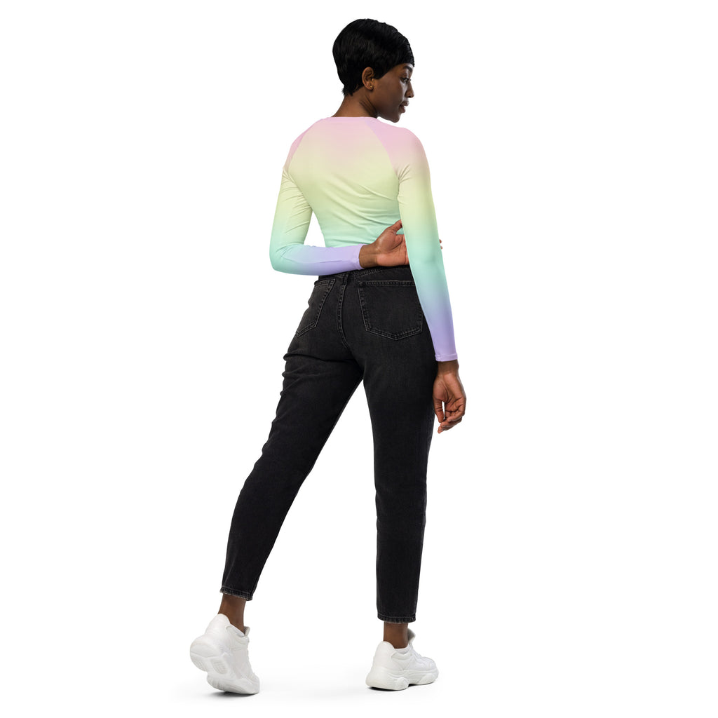 Women's Pastel Rainbow Long Sleeve Performance Crop Top