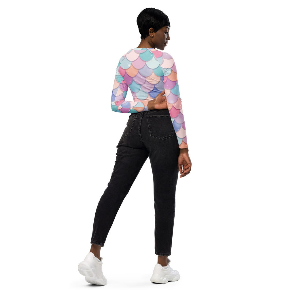 Women's Rainbow Mermaid Long Sleeve Performance Crop Top