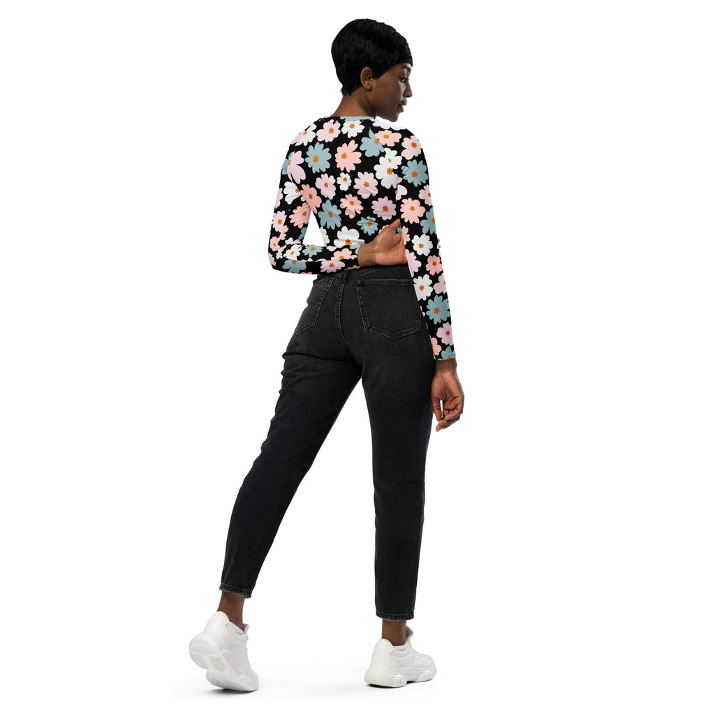 Women's Retro Floral Long Sleeve Performance Crop Top