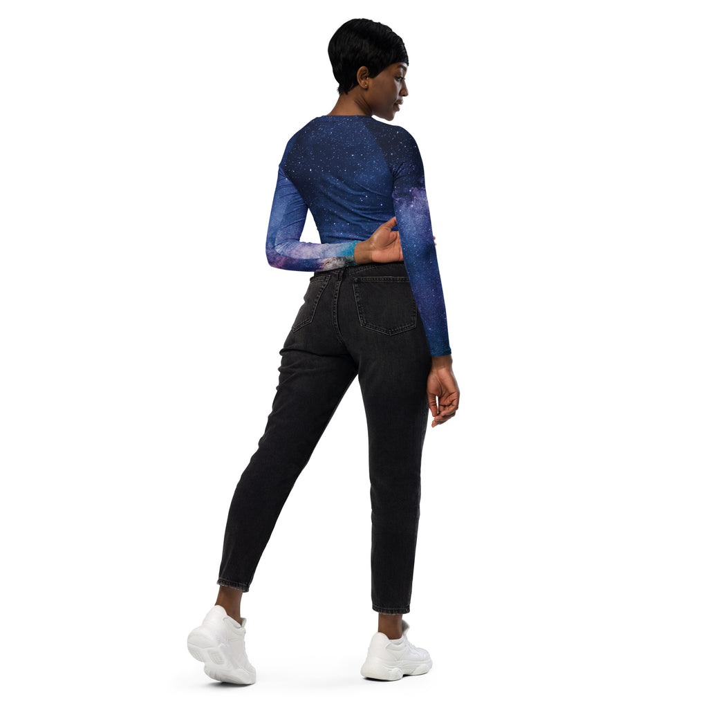 Women's Realistic Galaxy Long Sleeve Performance Crop Top