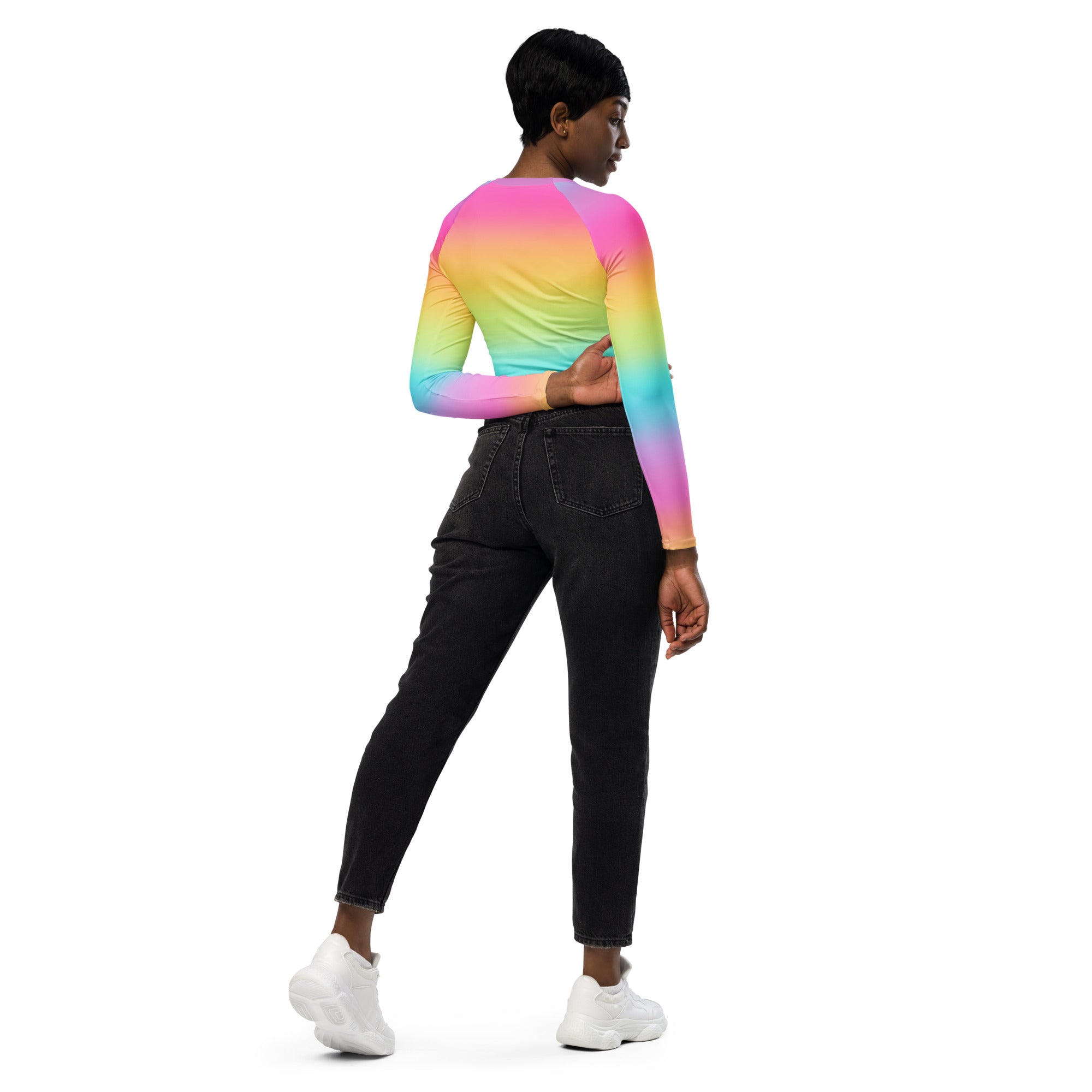 Women's Bright Rainbow Long Sleeve Performance Crop Top