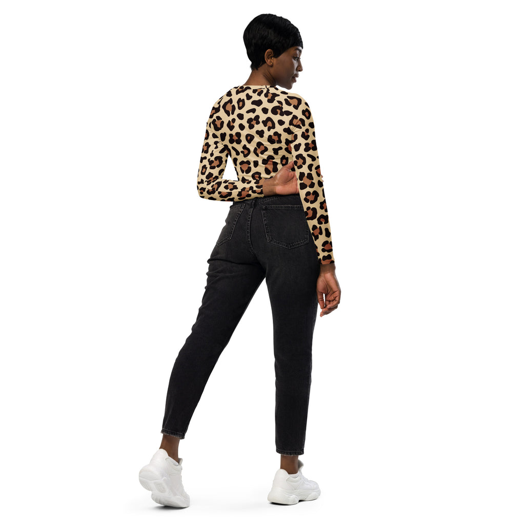 Women's Leopard Print Long Sleeve Performance Crop Top