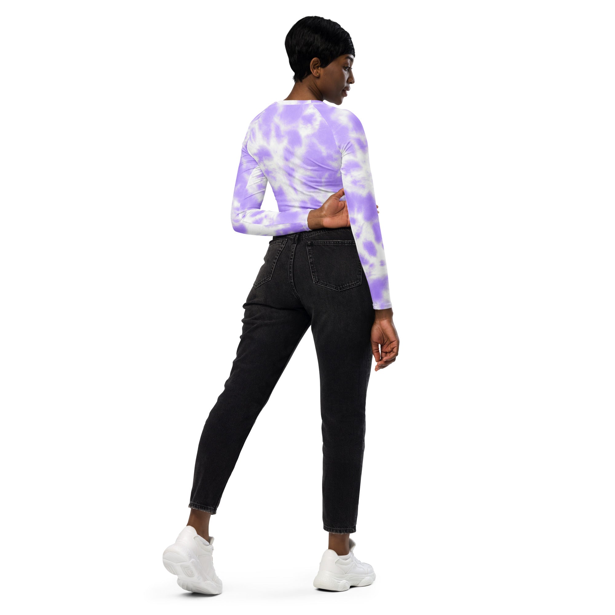 Women's Purple Tie Dye Long Sleeve Performance Crop Top