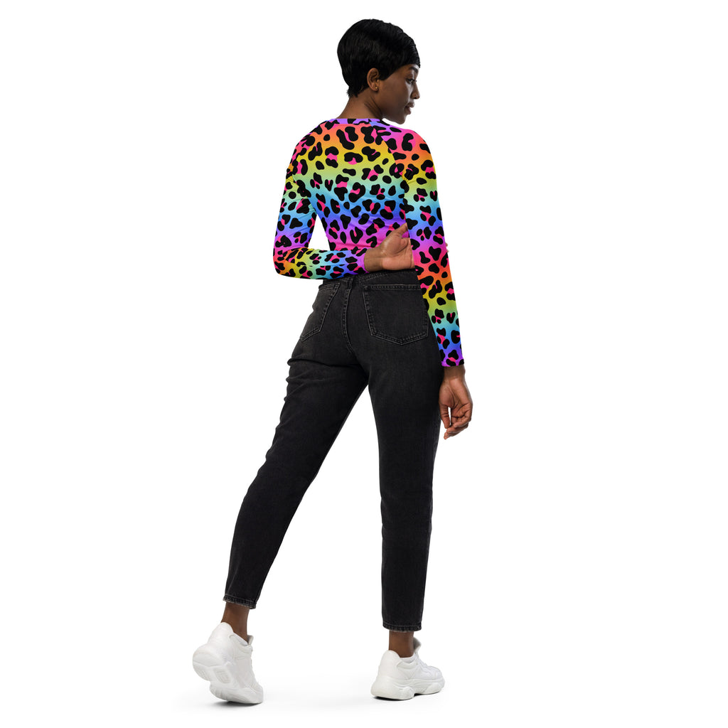 Women's Rainbow Leopard Long Sleeve Performance Crop Top