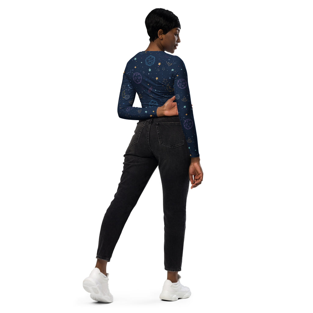 Women's Colorful Galaxy Space Long Sleeve Performance Crop Top