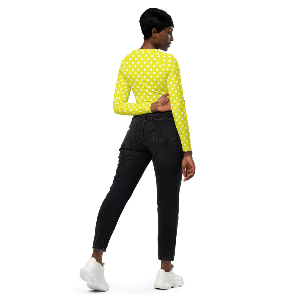 Women's Yellow Polka Dot Long Sleeve Performance Crop Top