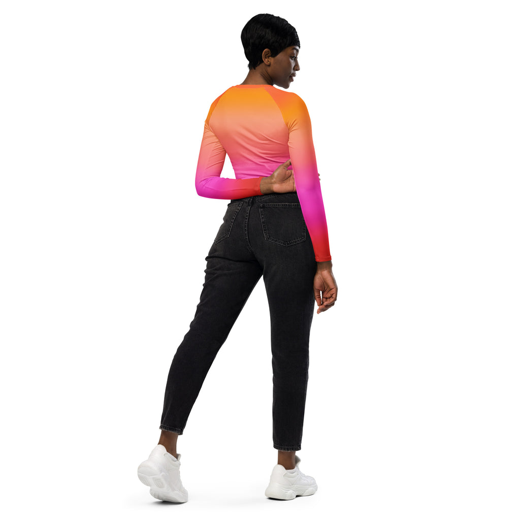 Women's Sunset Ombre Long Sleeve Performance Crop Top