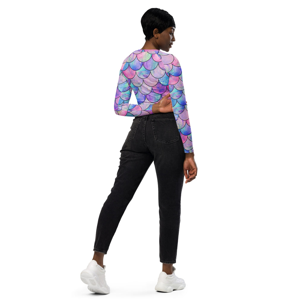 Women's Pastel Mermaid Long Sleeve Performance Crop Top