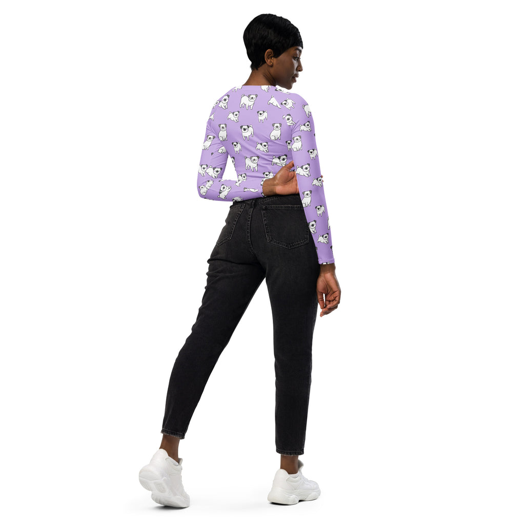 Women's Purple Pug Long Sleeve Performance Crop Top