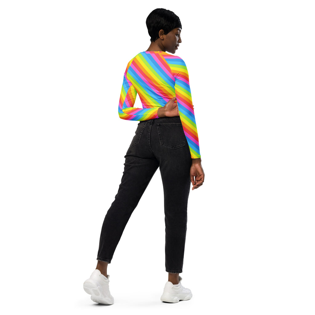 Women's Rainbow Stripe Long Sleeve Performance Crop Top