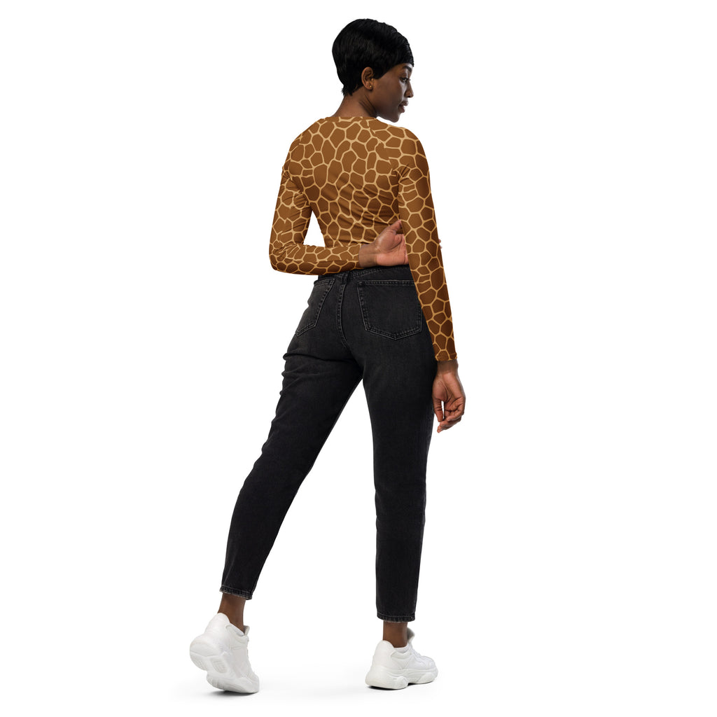 Women's Giraffe Print Long Sleeve Performance Crop Top