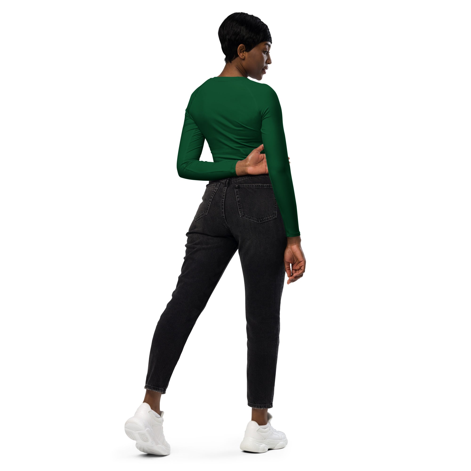 Women's Dark Green Long Sleeve Performance Crop Top
