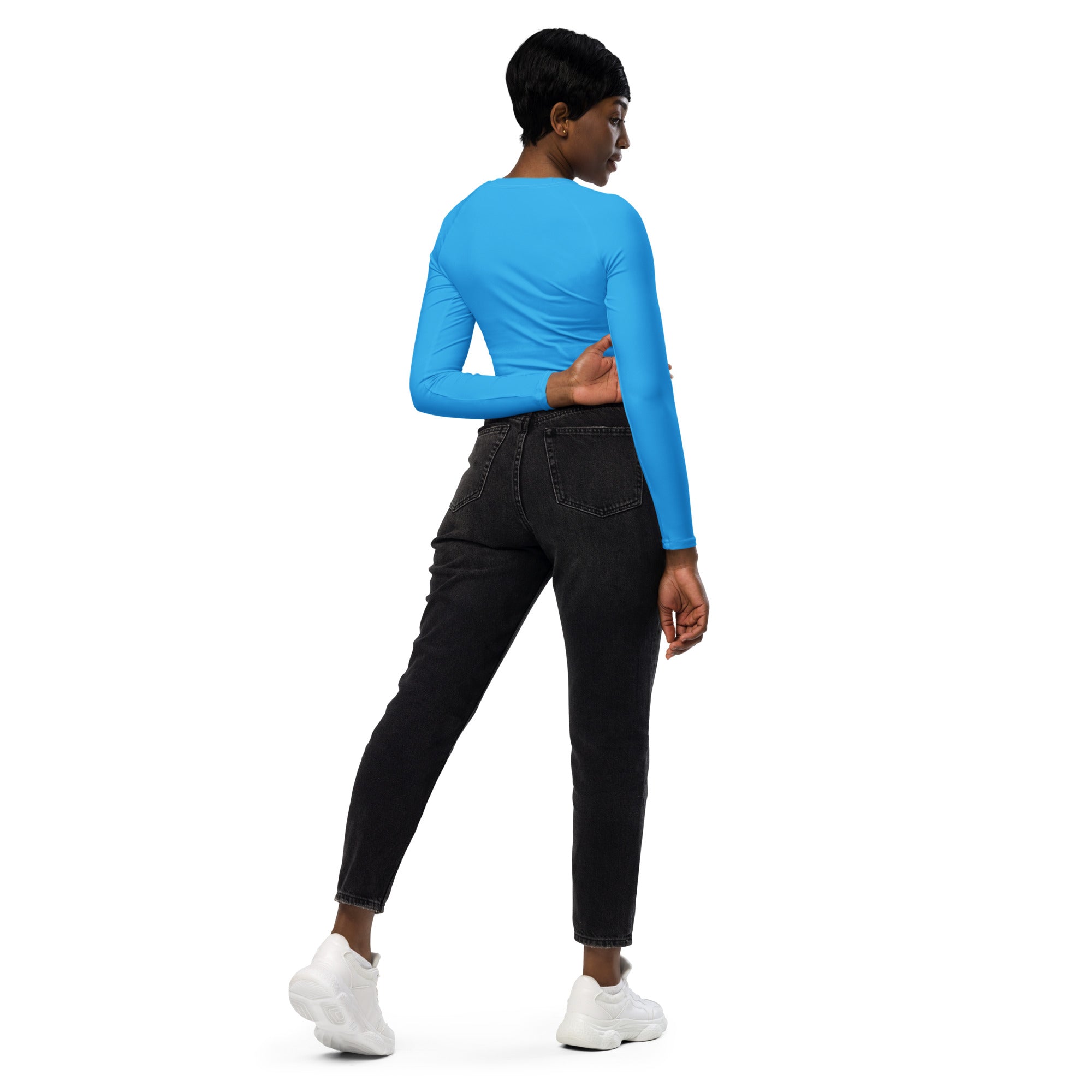 Women's Sky Blue Long Sleeve Performance Crop Top