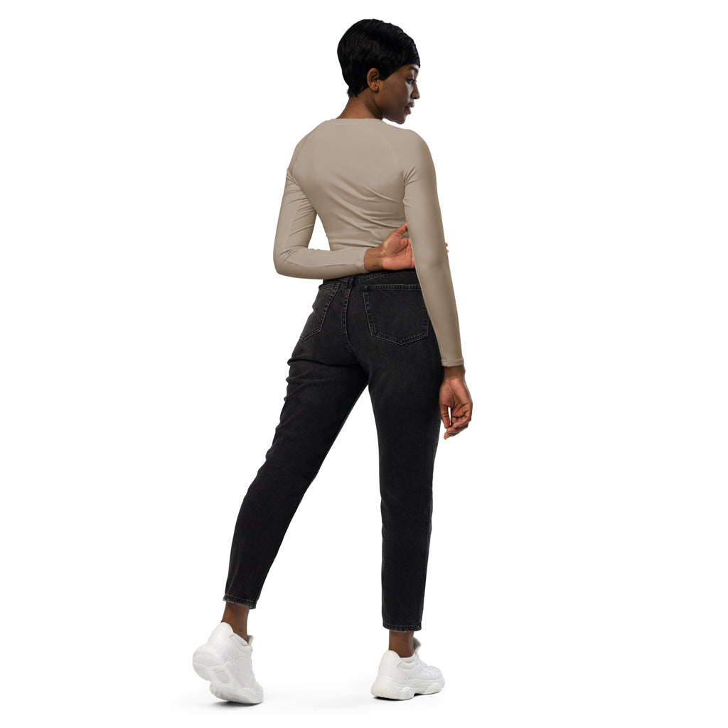 Women's Taupe Long Sleeve Performance Crop Top