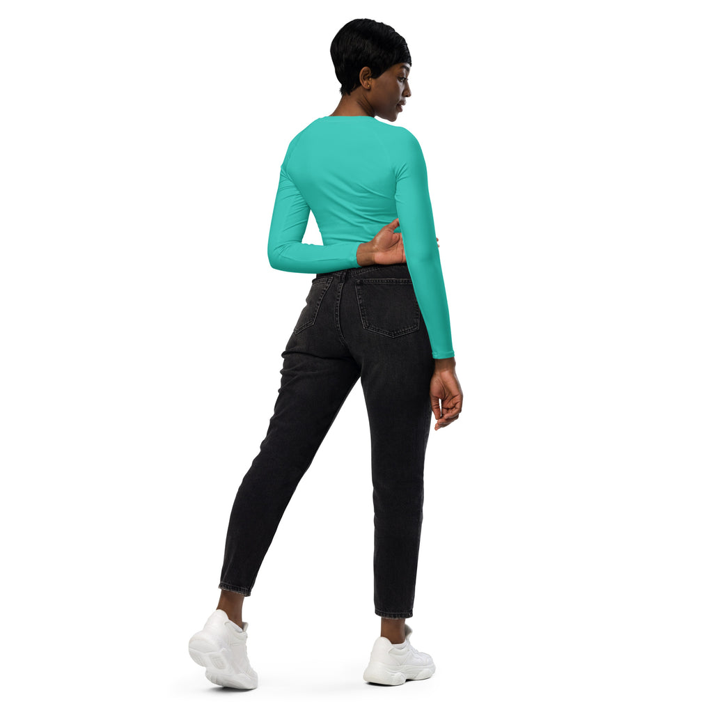 Women's Teal Long Sleeve Performance Crop Top