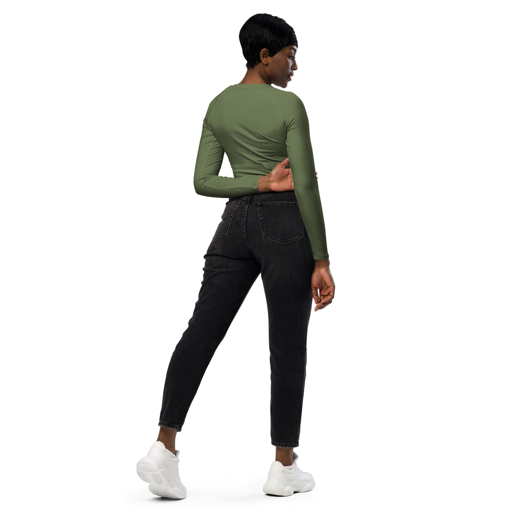 Women's Dark Olive Green Long Sleeve Performance Crop Top