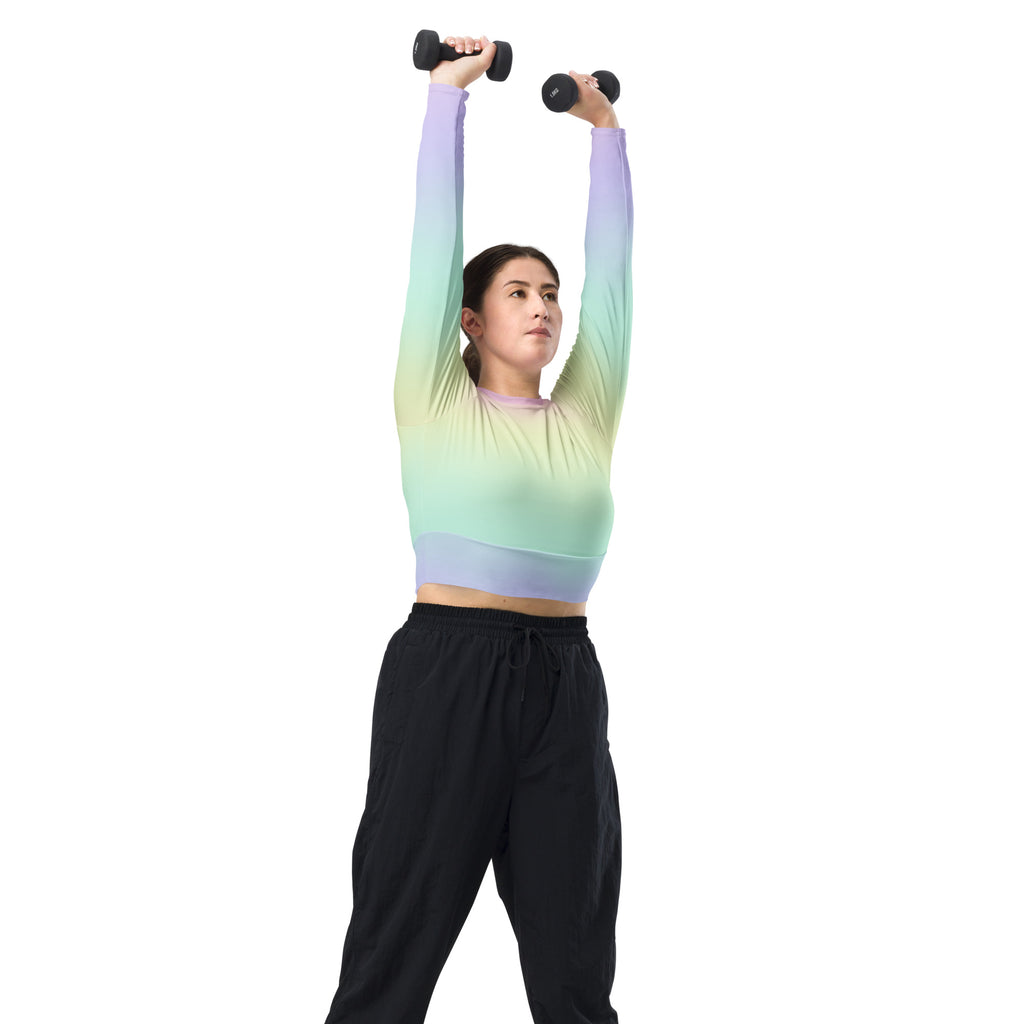 Women's Pastel Rainbow Long Sleeve Performance Crop Top